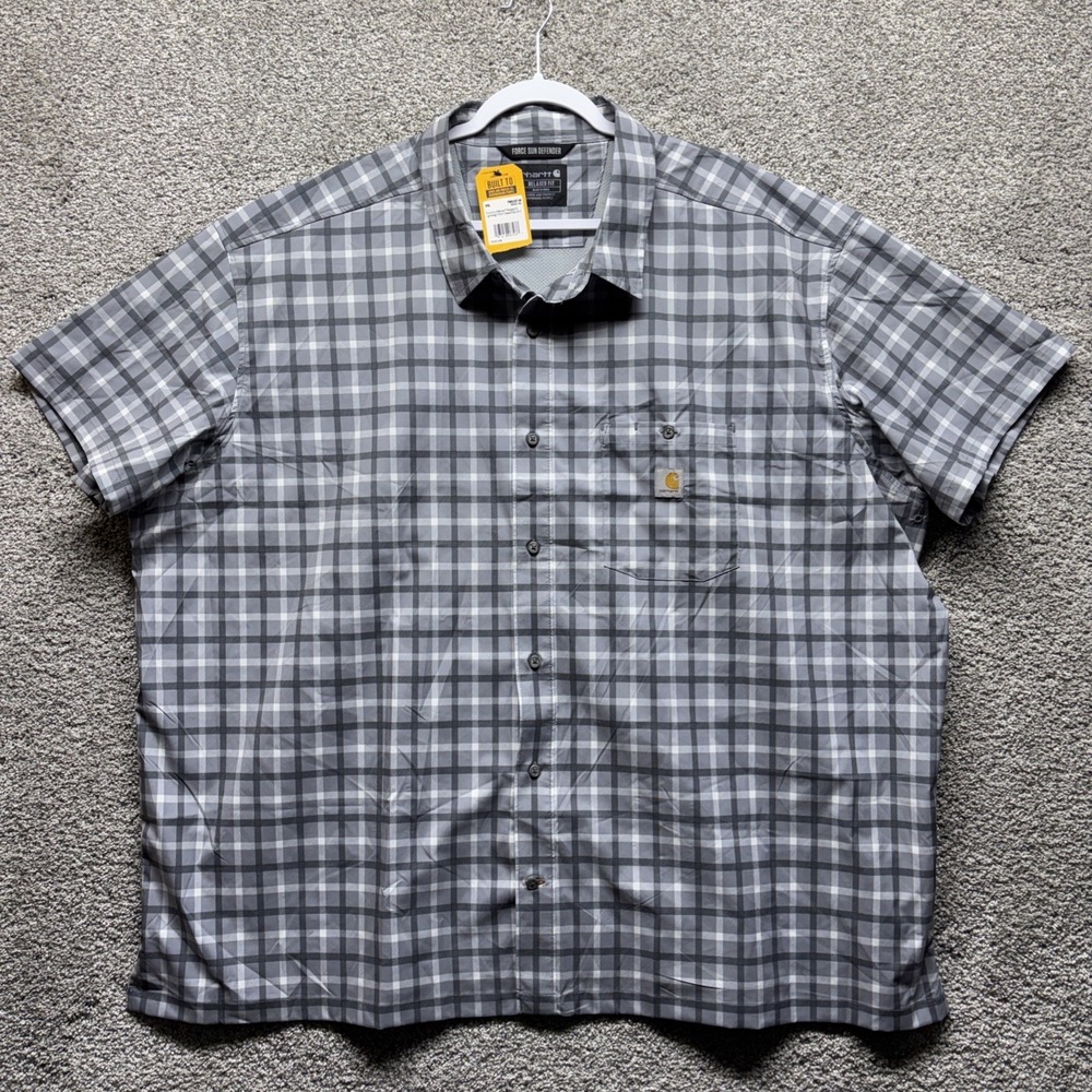 Carhartt Force Sun Defender Plaid Shirt Men 4XL Relaxed Fit Button Down Gray NWT